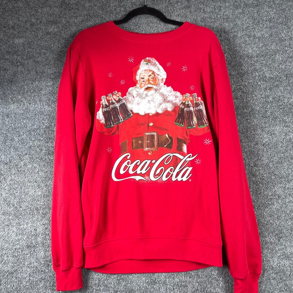 Coca Cola Sweatshirt Womens Small Red Santa Claus Christmas Graphic Oversized